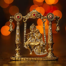 Load image into Gallery viewer, Diamond Studded Radha Krishna Idol on Jhula
