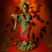 Load image into Gallery viewer, Antique Brass Krishna With Flute Statue
