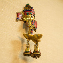 Load image into Gallery viewer, Antique Brass Ganesh Wall Hanging With Deepak &amp; Hanging Bells

