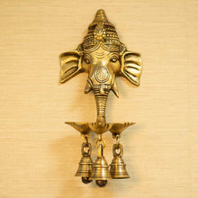 Load image into Gallery viewer, Antique Ganesha Wall Hanging With Deepak &amp; Bells
