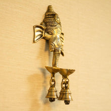 Load image into Gallery viewer, Antique Ganesha Wall Hanging With Deepak &amp; Bells
