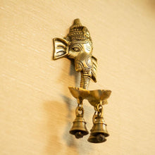 Load image into Gallery viewer, Antique Ganesha Wall Hanging With Deepak &amp; Bells
