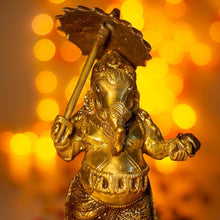 Load image into Gallery viewer, Antique Brass Umbrella Ganesha
