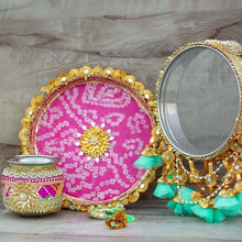 Load image into Gallery viewer, Rani &amp; Mint Jaipuri Karwa Chauth Thali Set
