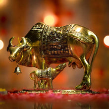 Load image into Gallery viewer, Decorative Golden Kamdhenu Cow and Calf Showpiece
