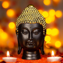 Load image into Gallery viewer, Handmade Black Buddha Head Showpiece with Golden Crown
