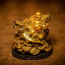 Load image into Gallery viewer, Laughing Buddha with Dragon Tortoise on Bed of Wealth
