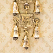 Load image into Gallery viewer, Antique Brass Door/Wall Hanging 9 Bells with Engraved Swastik (Golden Color)
