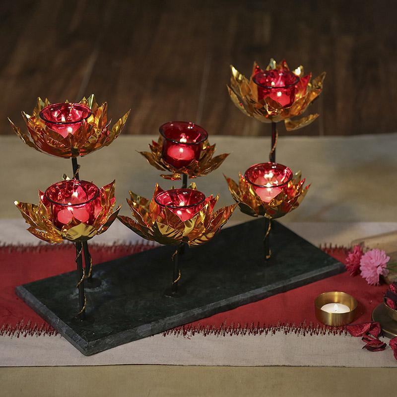Decorative Lotus Candle Holder Set