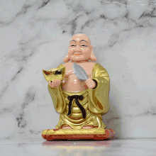 Load image into Gallery viewer, Feng Shui Laughing Buddha with Swinging Fan Showpiece for Good Luck Prosperity
