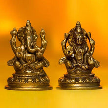 Load image into Gallery viewer, Beautiful Laxmi Ganesh on Lotus Brass Idol for Décor
